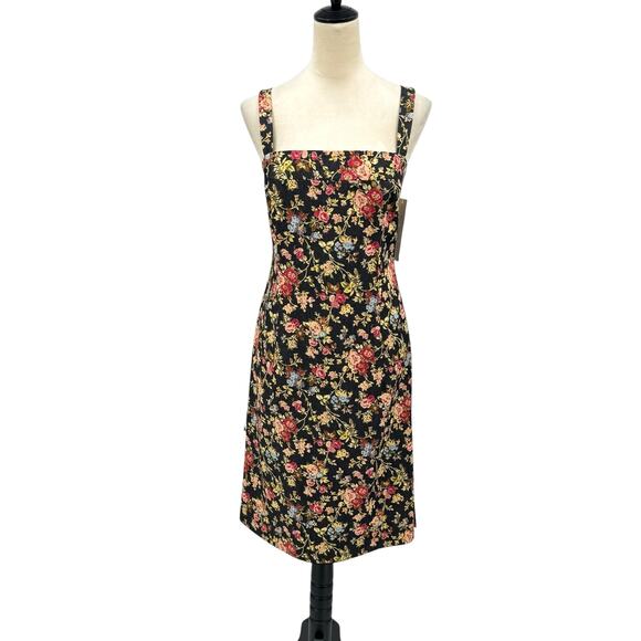 Vintage Dresses & Skirts - JS Signature NWT Vintage 90s Floral Print Stretch Denim Sleeveless Sheath Dress